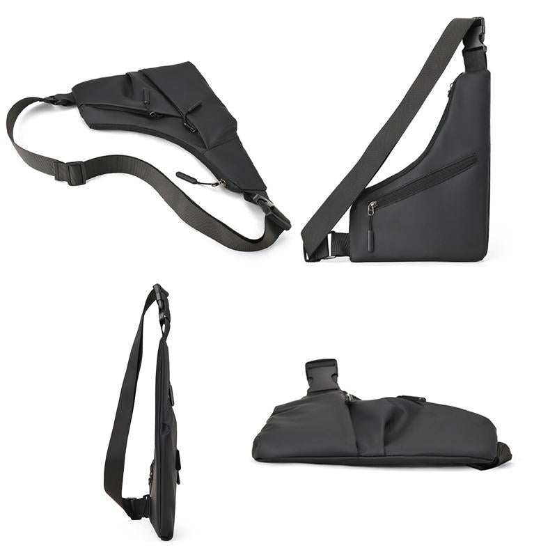 Leather Anti Theft Triangle Bag Secure Crossbody Chest Bag - Grey