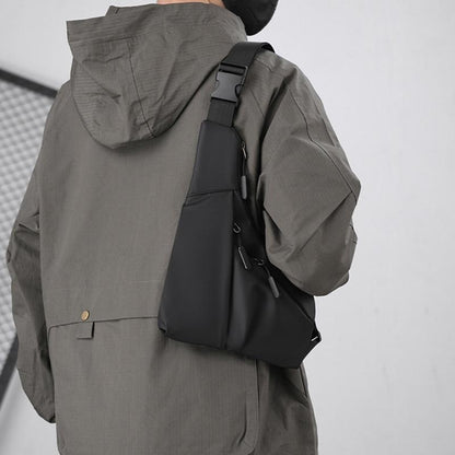 Leather Anti Theft Triangle Bag Secure Crossbody Chest Bag - Grey