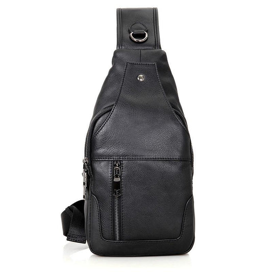 Stylish Cowhide Chest Bag For Men - Black