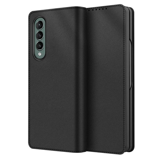 Foldable Leather Phone Case for Samsung Galaxy z Fold 4 - Horizontal Flip - Plain Black
