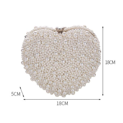 White Heart Shaped Evening Clutch With Chain