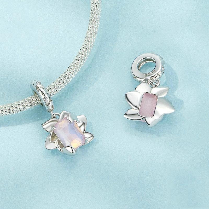 925 Sterling Silver Platinum Plated 3D Lotus Pendant
