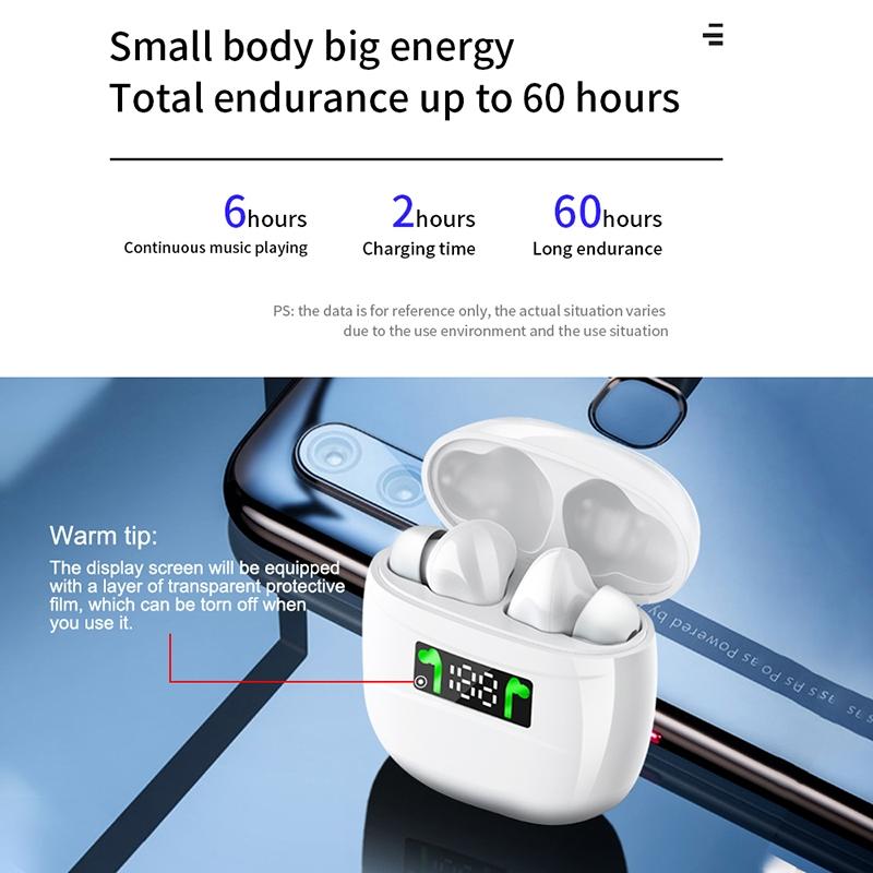 Waterproof Wireless Bluetooth Earbuds with Led Display and Hifi Sound - Black