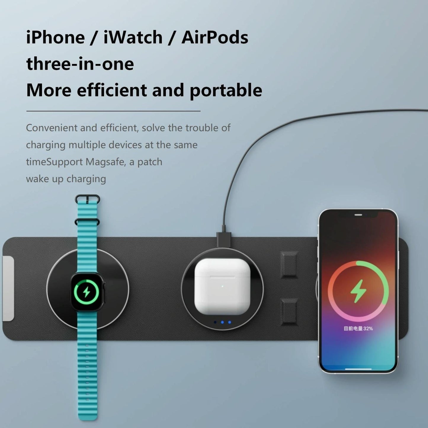 15W 3 In 1 Magnetic Wireless Charger - White