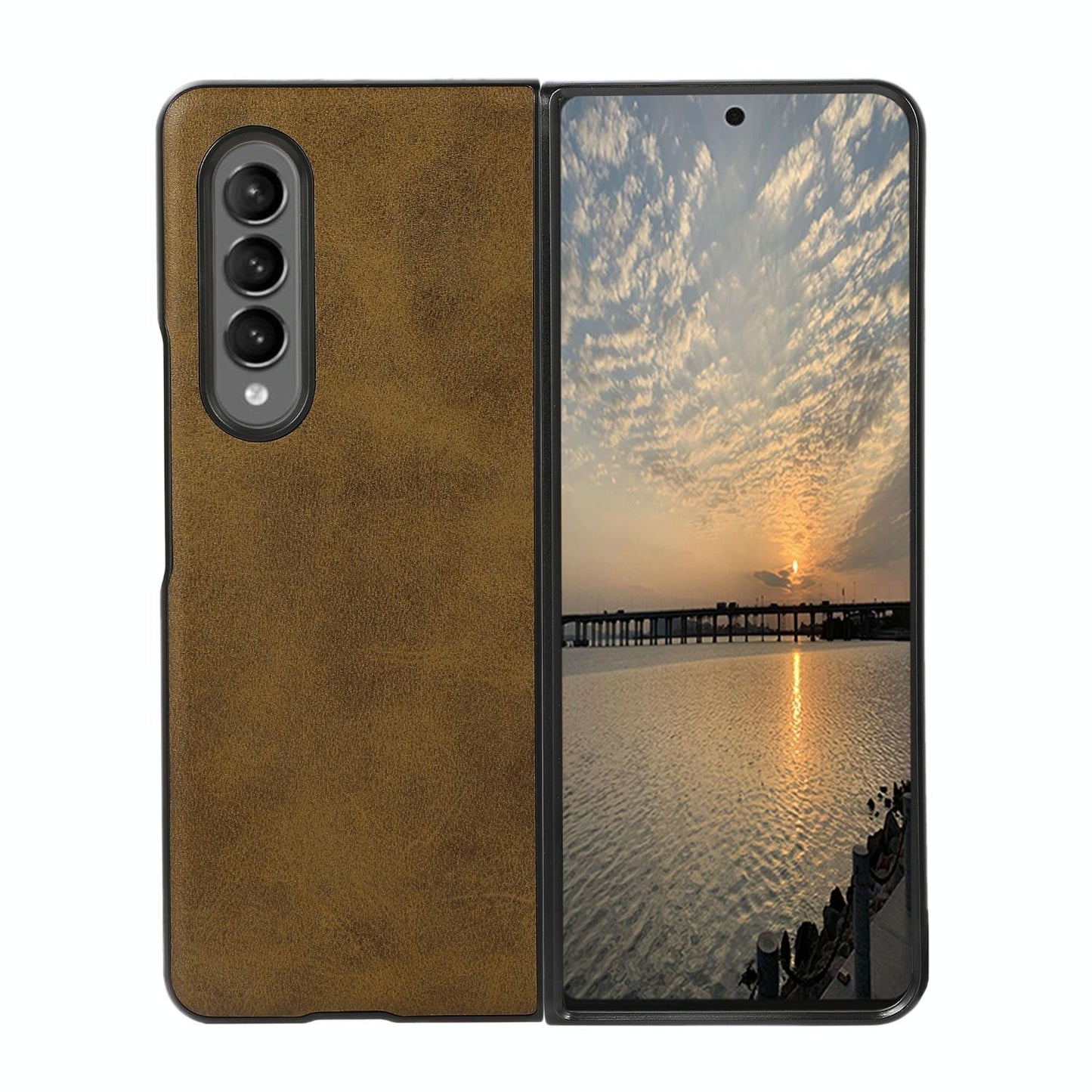 For Samsung Galaxy Z Fold4 5G Dual Tone Calf Texture Shockproof Case - Black