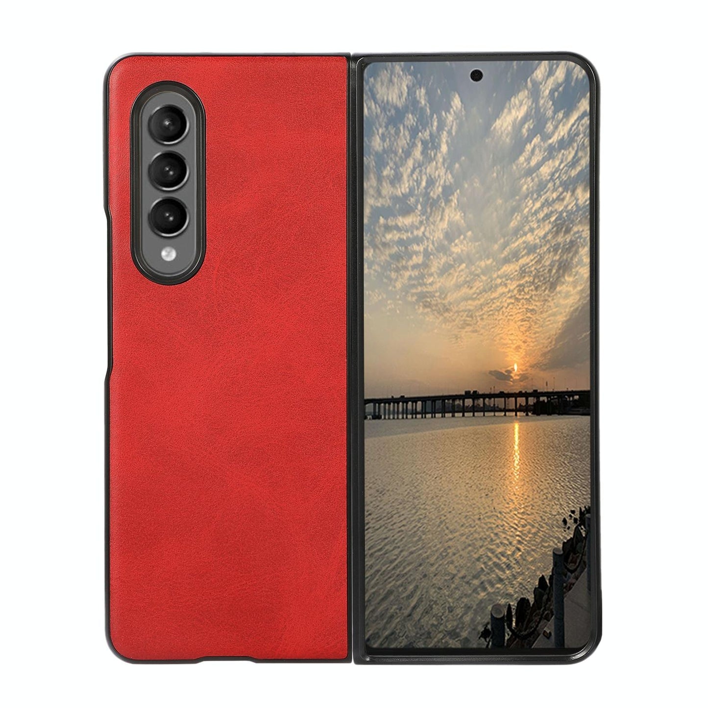For Samsung Galaxy Z Fold4 5G Dual Tone Calf Texture Shockproof Case - Black