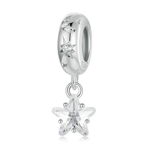 925 Sterling Silver Platinum Plated Starlight Five Pointed Star Diy Beads