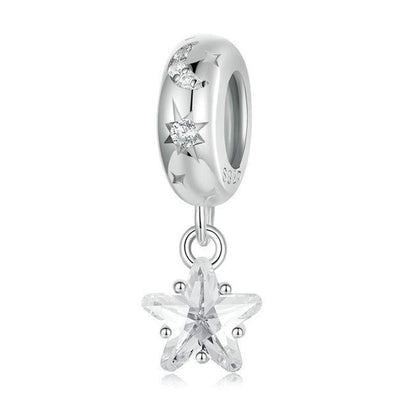 925 Sterling Silver Platinum Plated Starlight Five Pointed Star Diy Beads