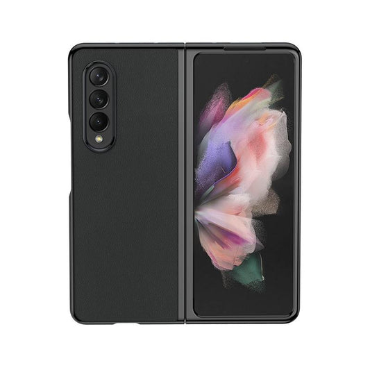 For Samsung Galaxy Z Fold4 5G Leather Folding Phone Case - Electroplated Finish - Black