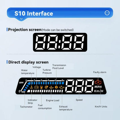 Vehicle Obd Head Up Display Multi Function Instrument For Oil Temp & Gearbox Monitoring - S100