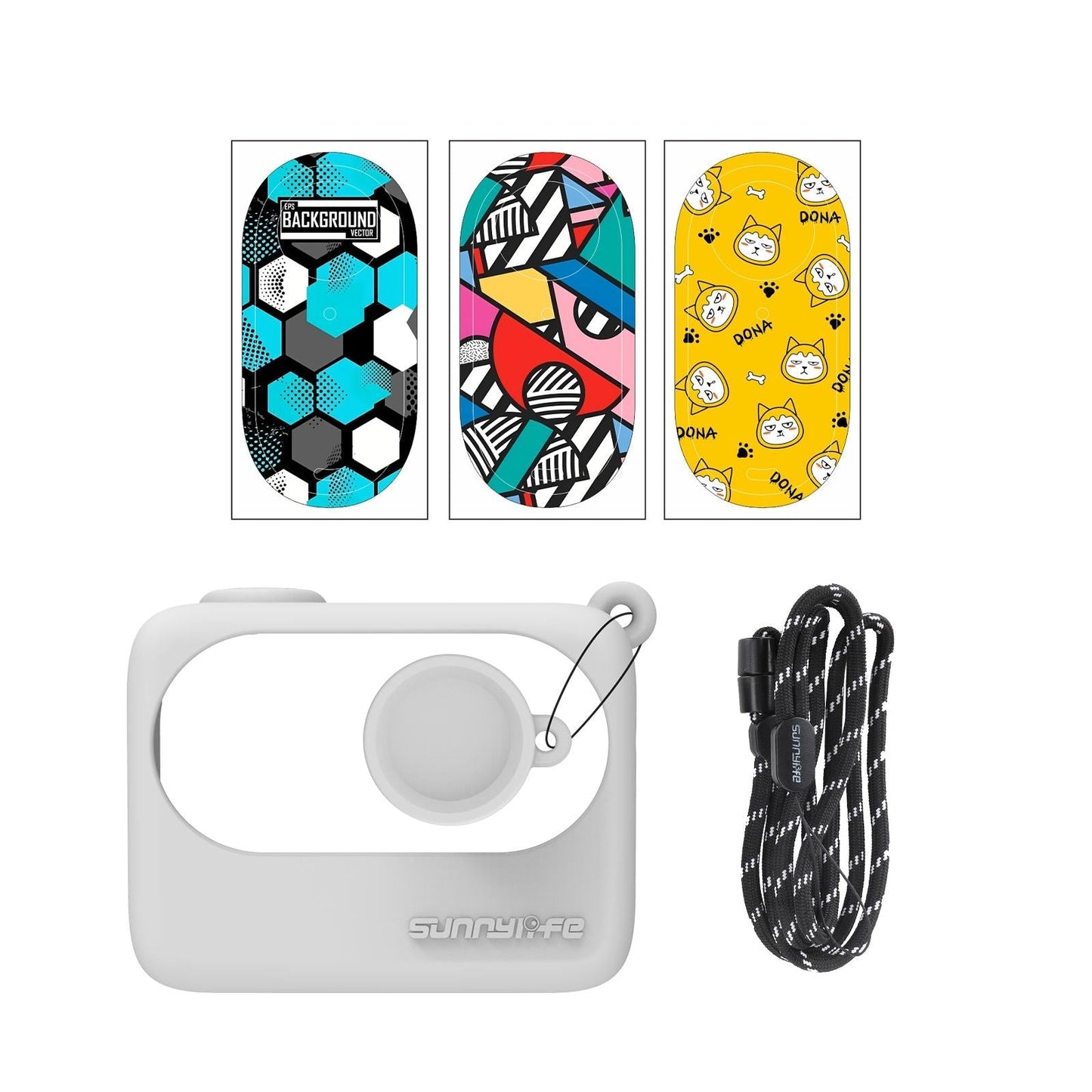 Silicone Case for Insta360 Go 3 with Neck Strap and Skin Wrap - White