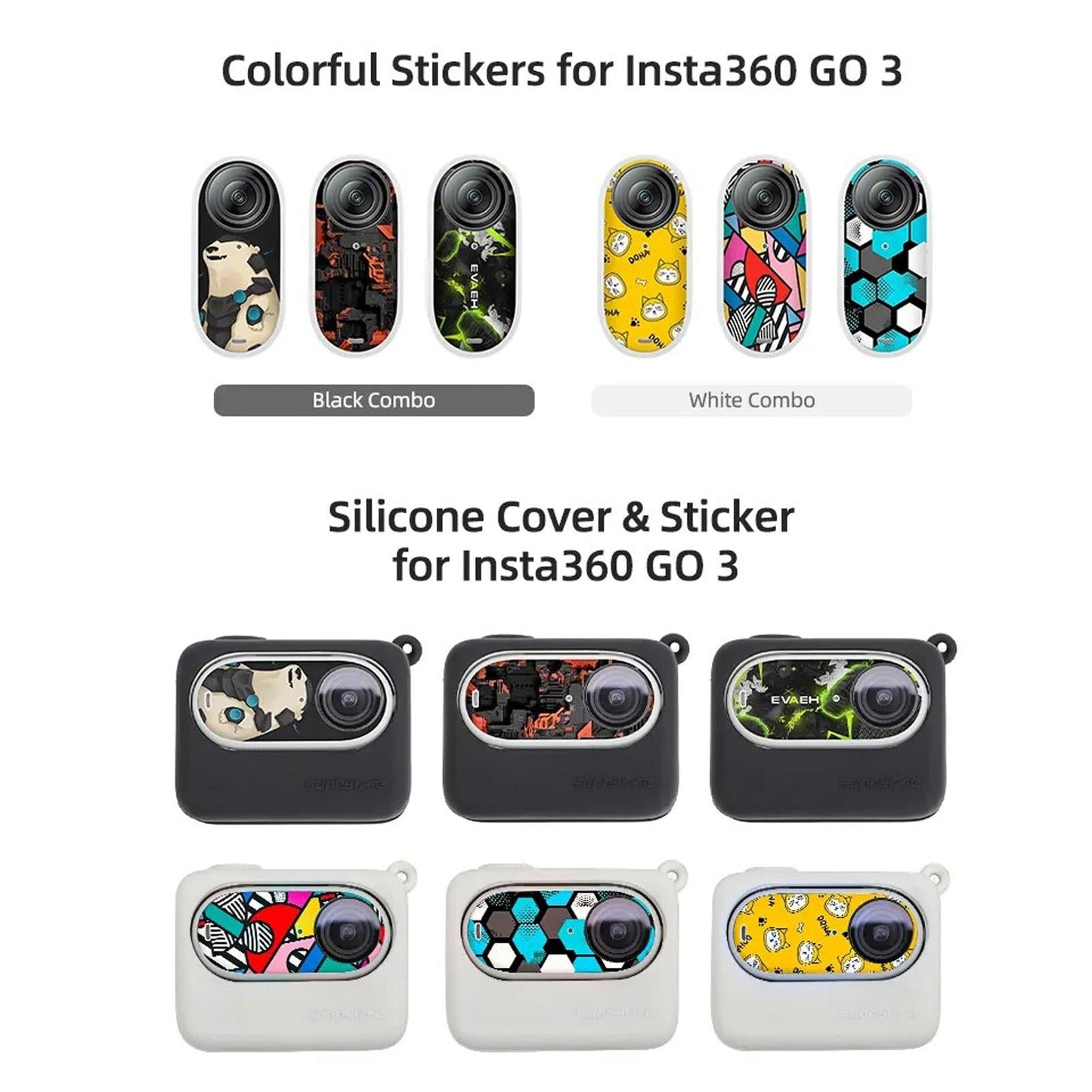 Silicone Case for Insta360 Go 3 with Neck Strap and Skin Wrap - White