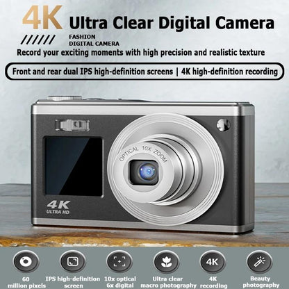 4K Hd Optical Zoom Digital Camera 60Mp Dual Screen Selfie Camera No Memory - Black