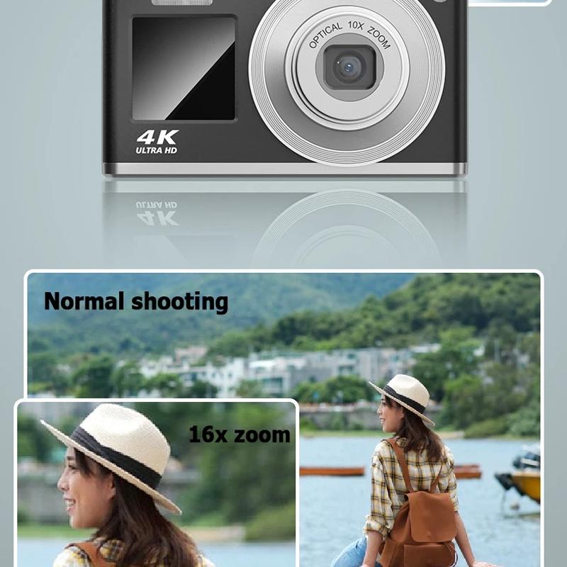 4K Hd Optical Zoom Digital Camera 60Mp Dual Screen Selfie Camera No Memory - Black