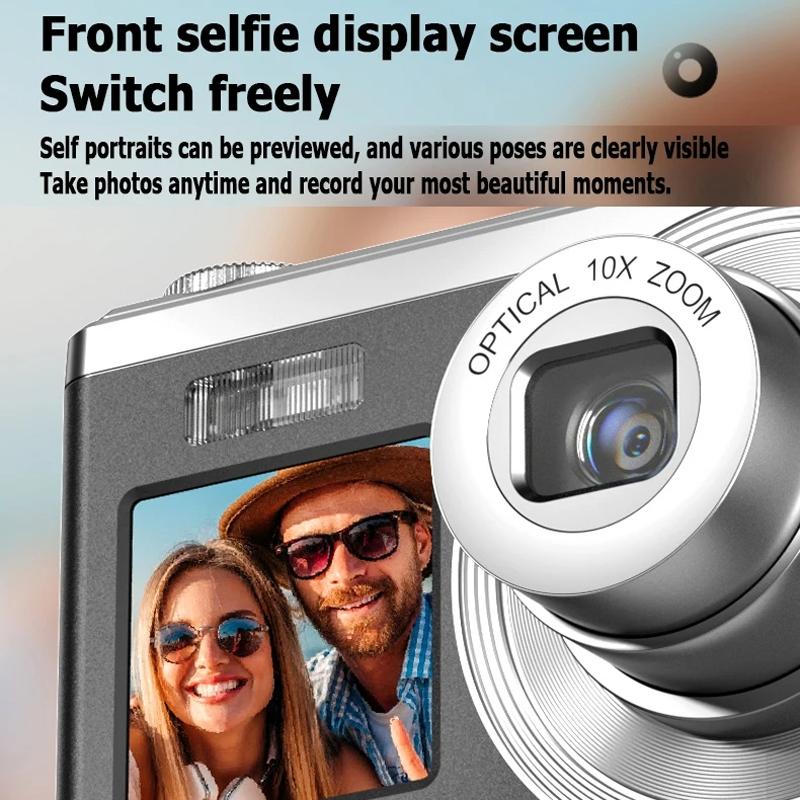 4K Hd Optical Zoom Digital Camera 60Mp Dual Screen Selfie Camera No Memory - Black