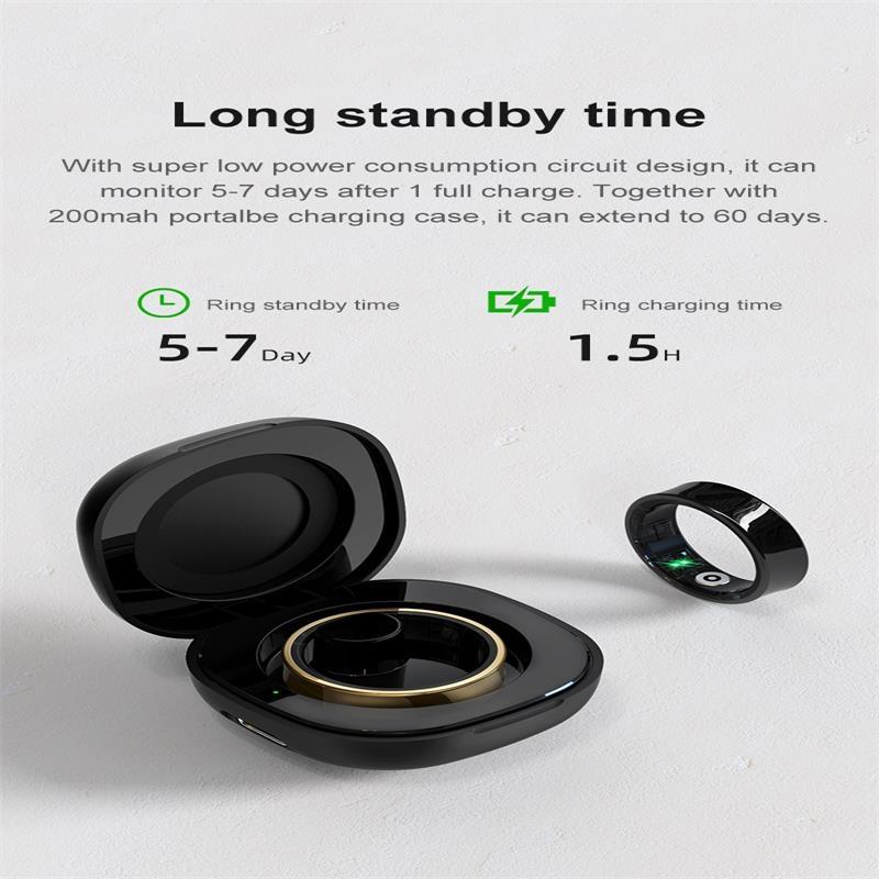 Smart Ring With Heart Rate Blood Oxygen Sleep Monitoring & Sports Modes - Size 11 - Black