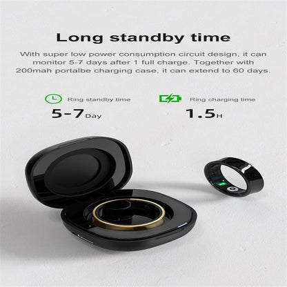 Smart Ring With Heart Rate Blood Oxygen Sleep Monitoring & Sports Modes - Size 11 - Black