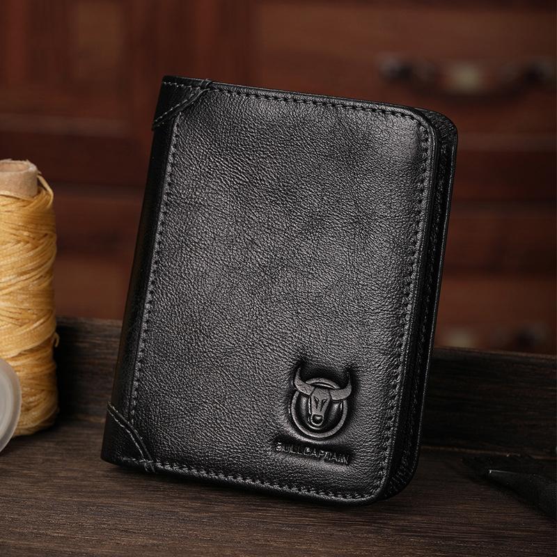 Men Rfid Leather Wallet with Coin Clip - Coffee