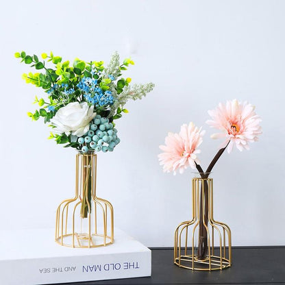 Black Wrought Iron Hydroponic Glass Flower Decoration - No Fake Flowers - Gold