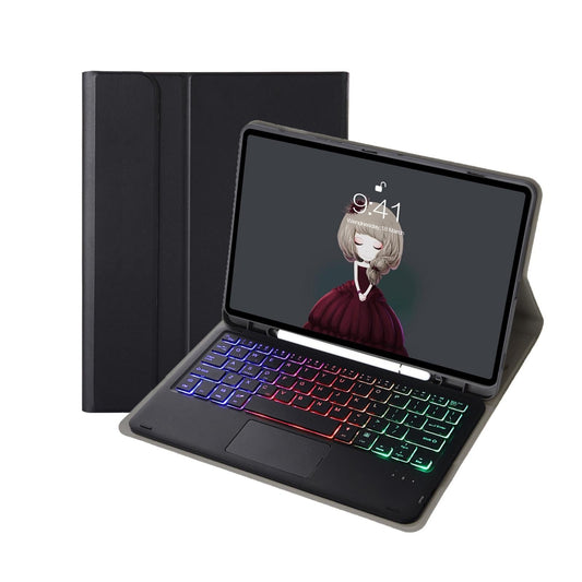 Bluetooth Keyboard Leather Tablet Case For Ipad 9.7 2018 & 2017 / Pro 9.7 / Air 2 With Touch Pad And Pen Slot - Black