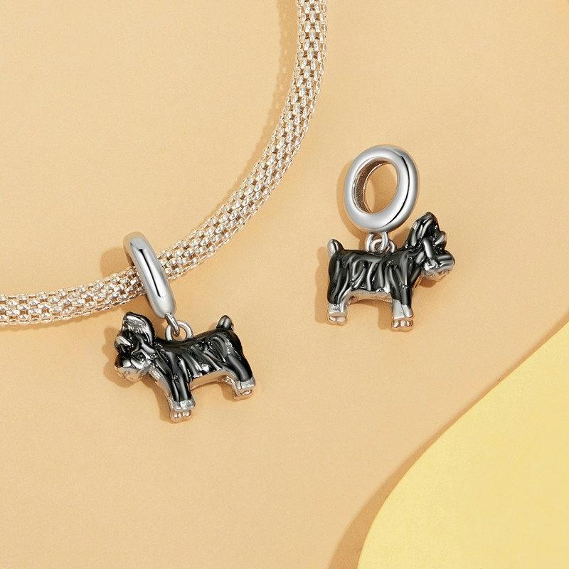 925 Sterling Silver Schnauzer Bracelet With Gold Beads