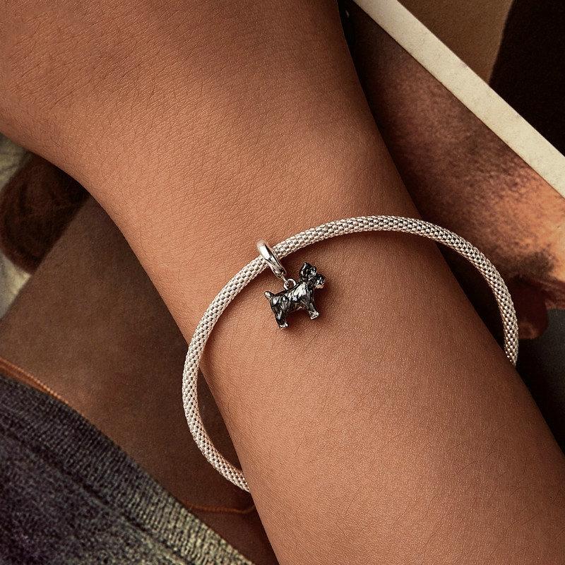 925 Sterling Silver Schnauzer Bracelet With Gold Beads