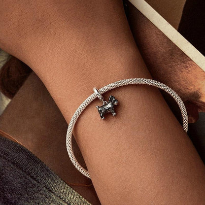 925 Sterling Silver Schnauzer Bracelet With Gold Beads