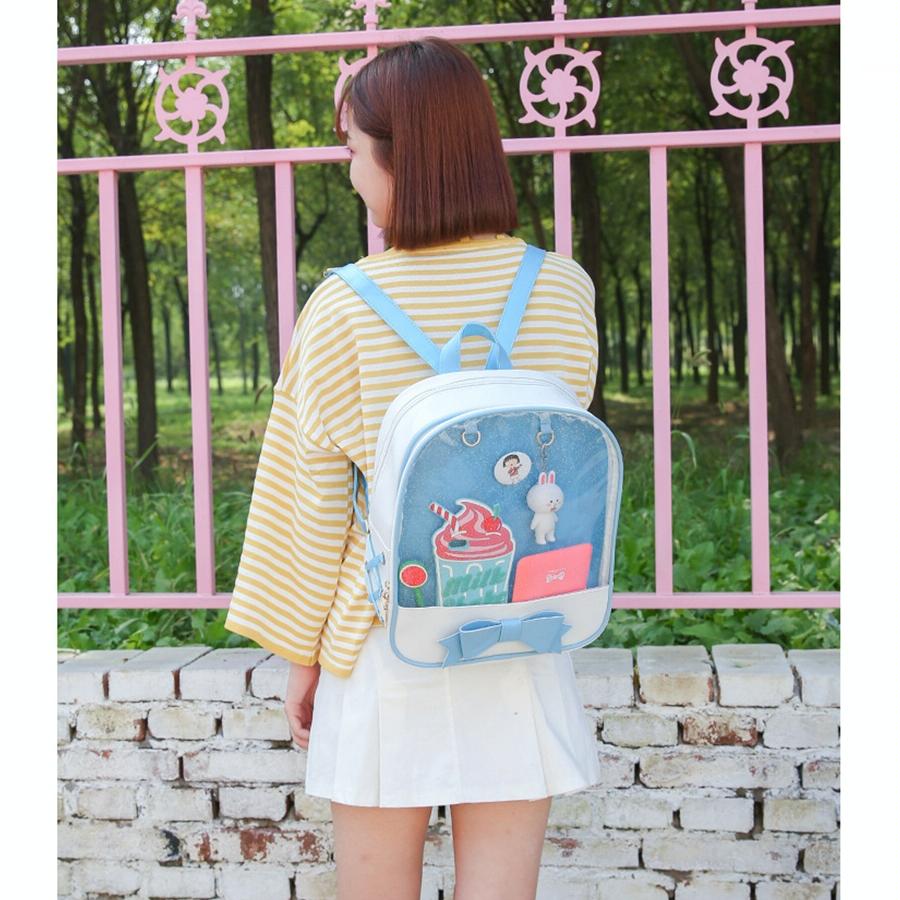 Mini Clear Kids Backpack With Bow - Perfect For School - Pink
