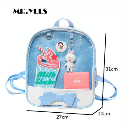 Mini Clear Kids Backpack With Bow - Perfect For School - Pink