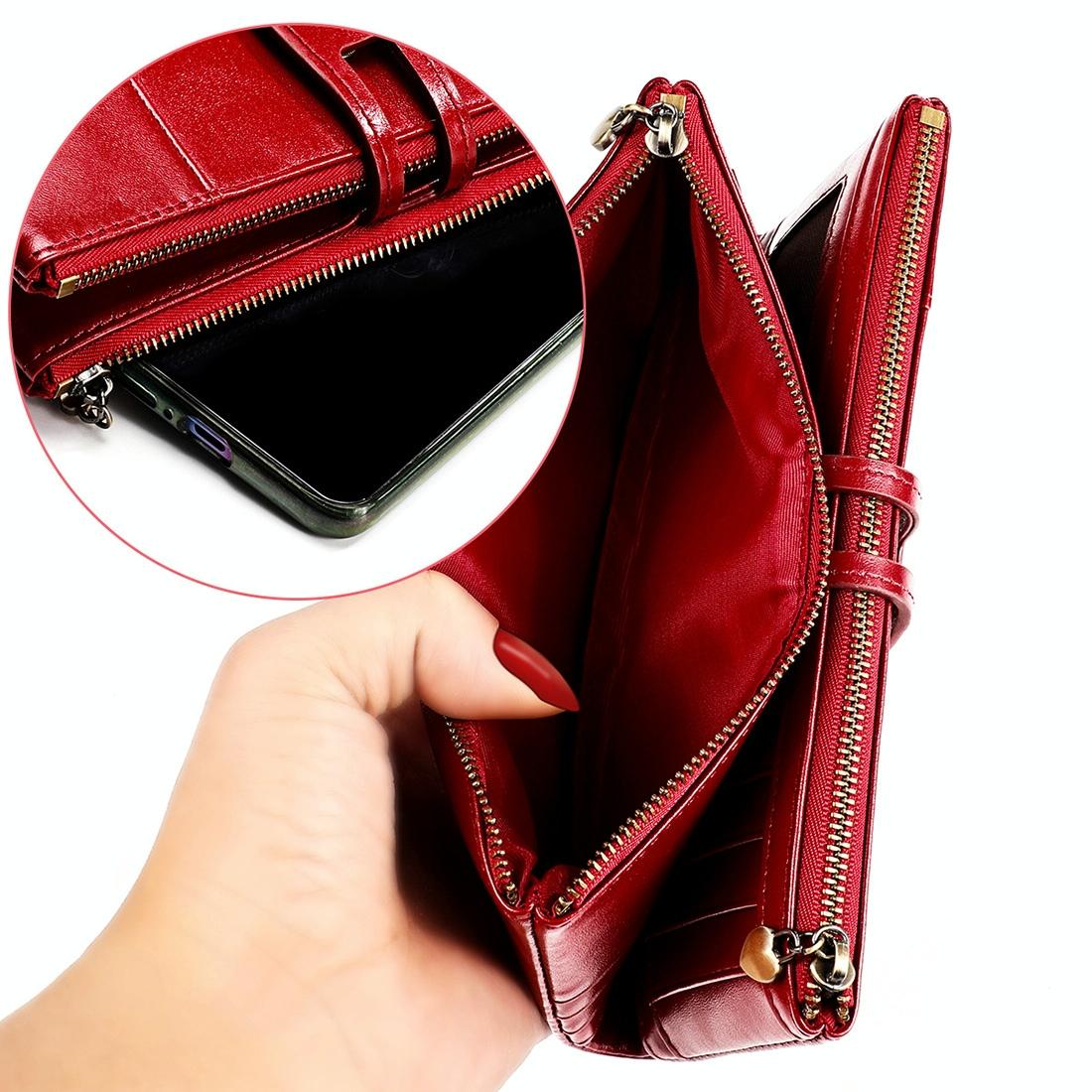 Vintage Rfid Leather Wallet with Card Slots for Women - Red