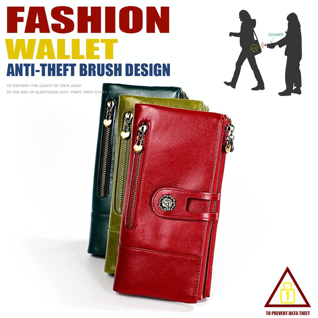 Vintage Rfid Leather Wallet with Card Slots for Women - Red