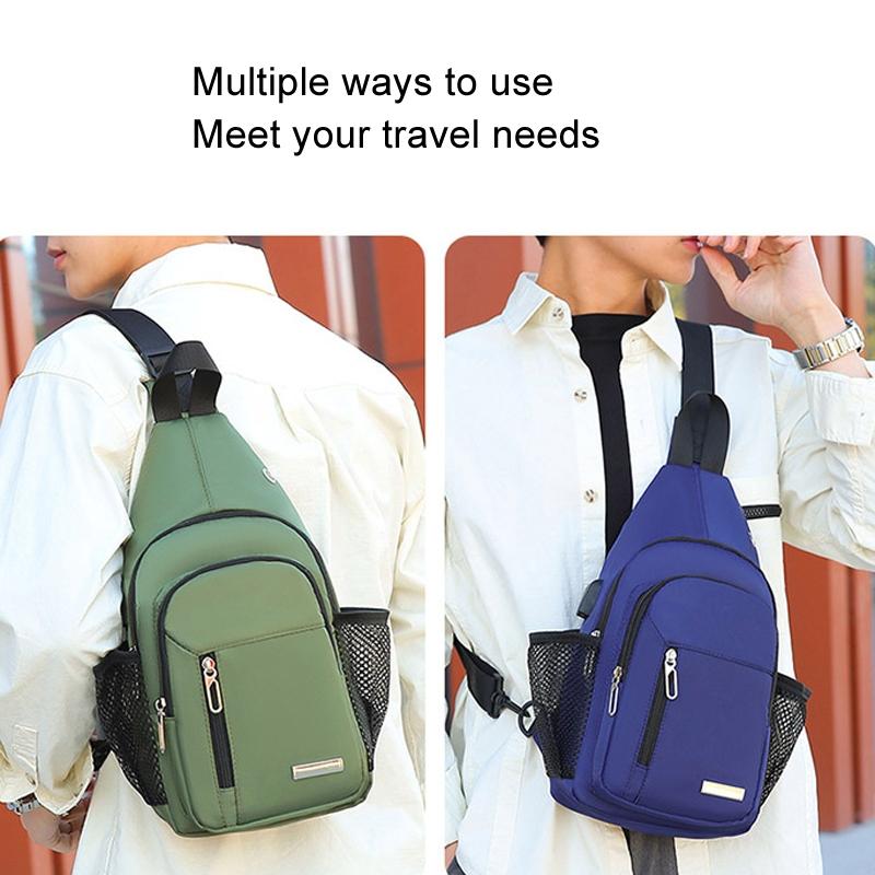Men Oxford Cloth Chest Bag Casual Crossbody Shoulder Backpack - Black