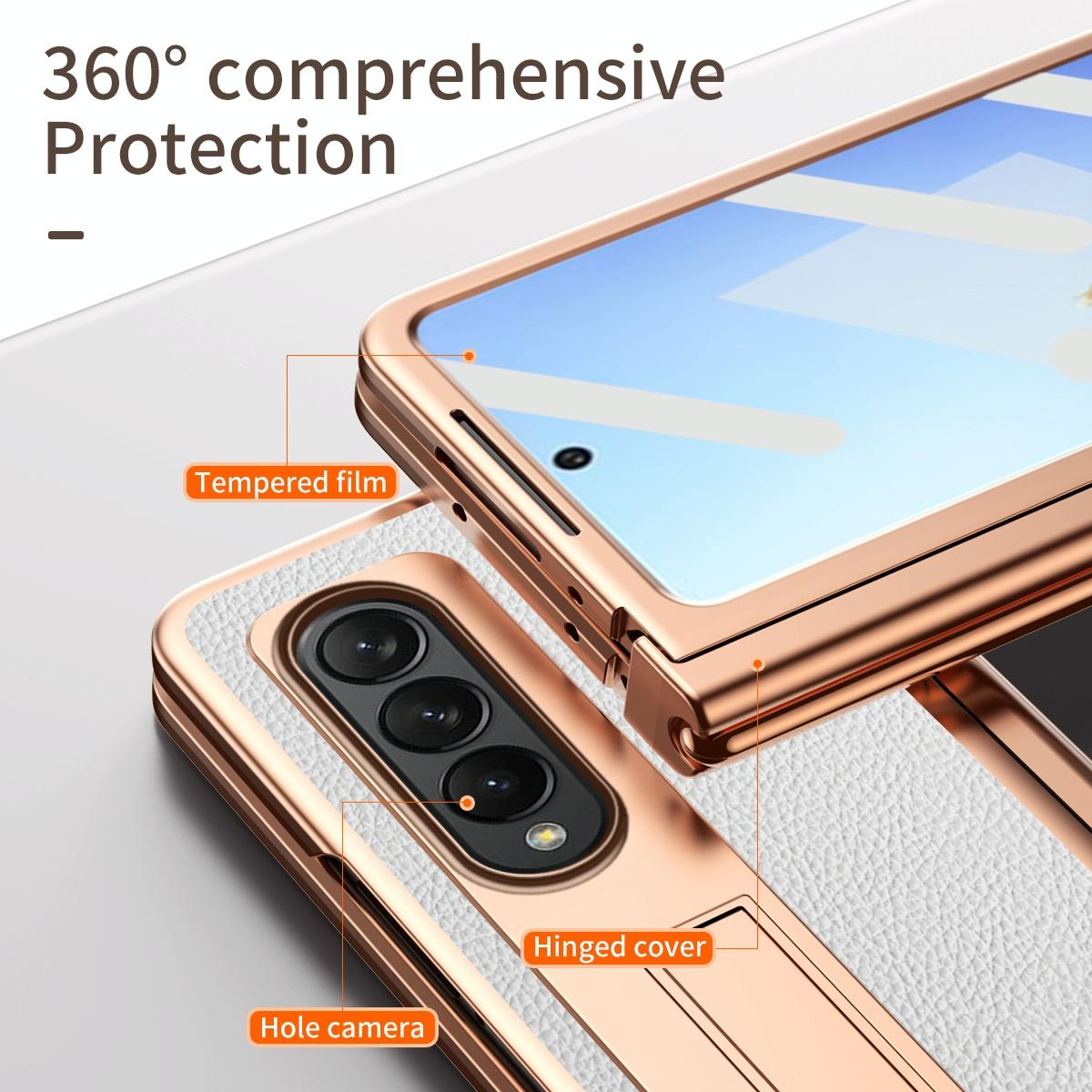 Premium Litchi Leather Hinged Phone Case for Samsung Galaxy z Fold 4 - with Pen - Green