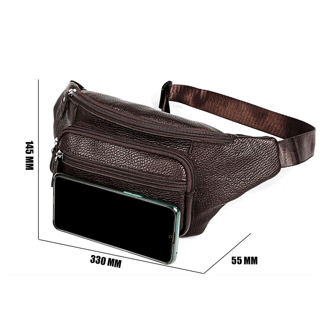 Outdoor Leather Shoulder Bag For Sports & Phone - Coffee