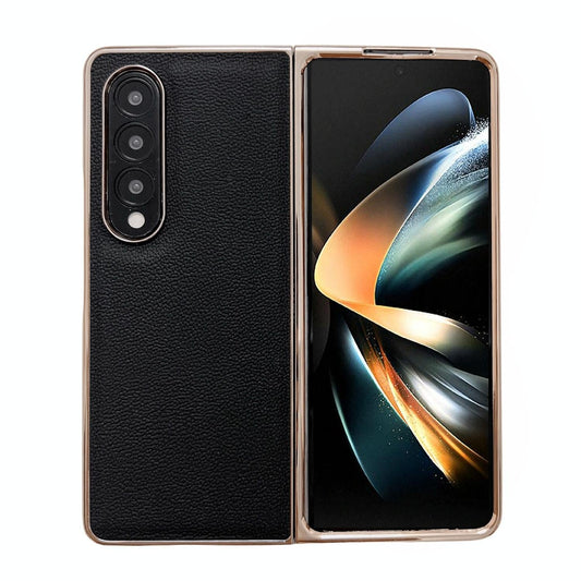 For Samsung Galaxy Z Fold4 5G Leather Phone Case - Nano Plating - Black