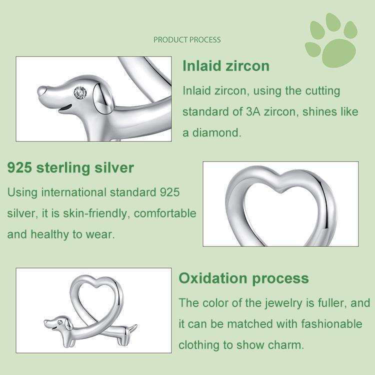 925 Sterling Silver Dachshund Bead Animal Accessory