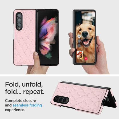 Foldable Microfiber Phone Case for Samsung Galaxy z Fold 4 - Rhombic Design - Black