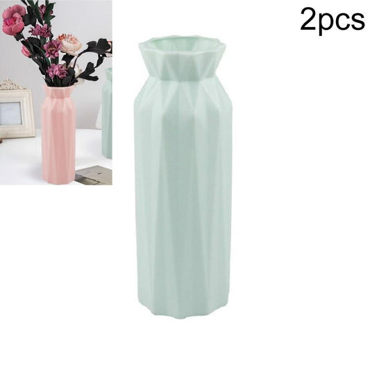 2-Pack Plastic Round Vases - Simple Anti-Fall Home Decor Ornaments - Green