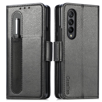 For Samsung Galaxy Z Fold4 5G Litchi Pattern Case With Pen And Card Slots - 4 - Black