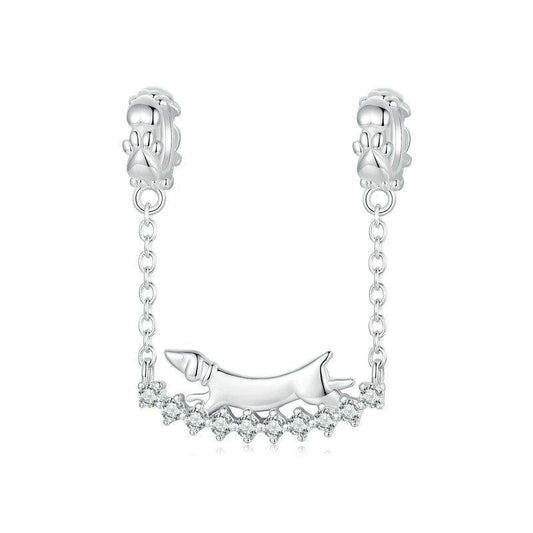 925 Sterling Silver Dachshund Beaded Bracelet