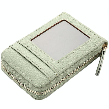 Multi Slot Short Card Holder With Zipper Coin Purse Pu Leather - Black