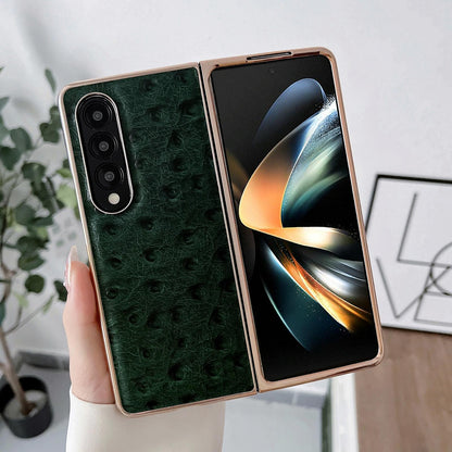 For Samsung Galaxy Z Fold4 5G Ostrich Leather Phone Case - Coffee
