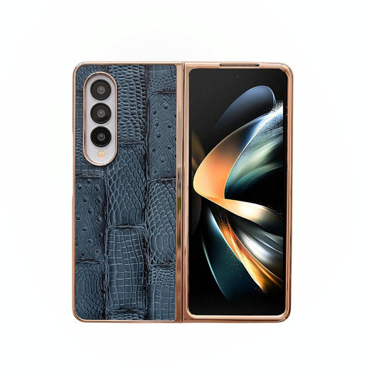 For Samsung Galaxy Z Fold4 5G Leather Mahjong Phone Case - Electroplated - Blue