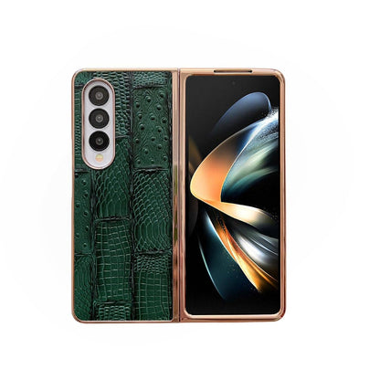 For Samsung Galaxy Z Fold4 5G Leather Mahjong Phone Case - Electroplated - Blue