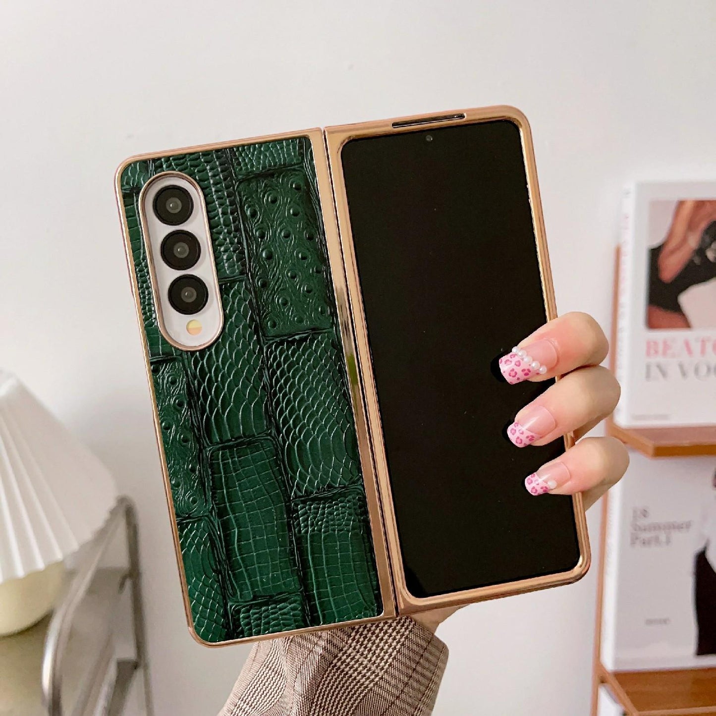 For Samsung Galaxy Z Fold4 5G Leather Mahjong Phone Case - Electroplated - Blue