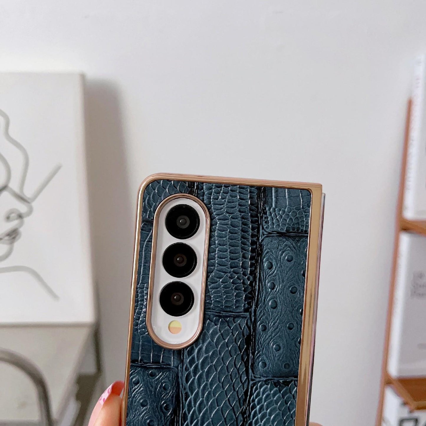 For Samsung Galaxy Z Fold4 5G Leather Mahjong Phone Case - Electroplated - Blue