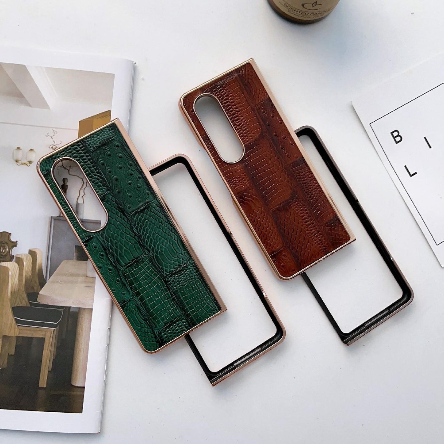 For Samsung Galaxy Z Fold4 5G Leather Mahjong Phone Case - Electroplated - Blue