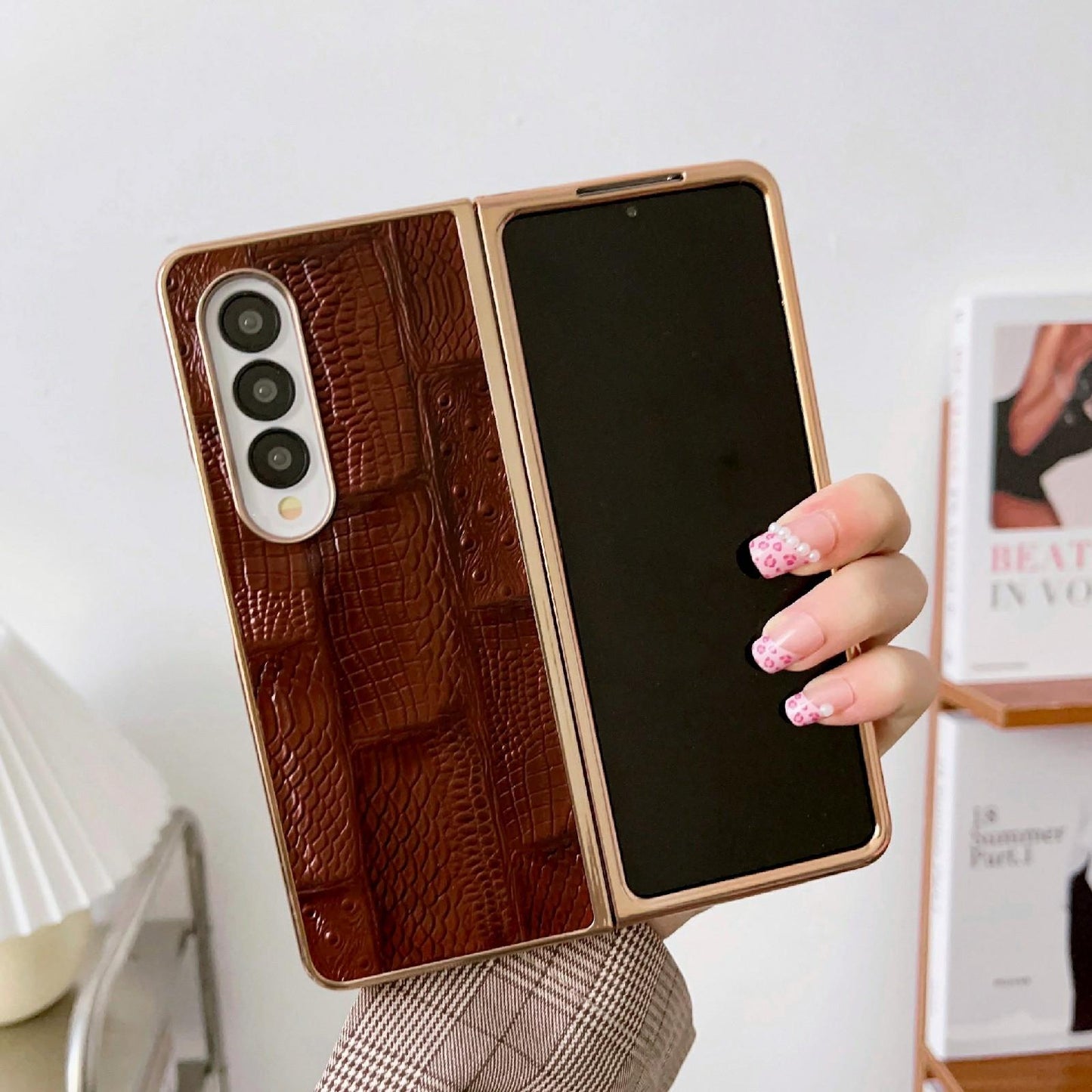 For Samsung Galaxy Z Fold4 5G Leather Mahjong Phone Case - Electroplated - Blue