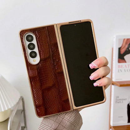 For Samsung Galaxy Z Fold4 5G Leather Mahjong Phone Case - Electroplated - Blue