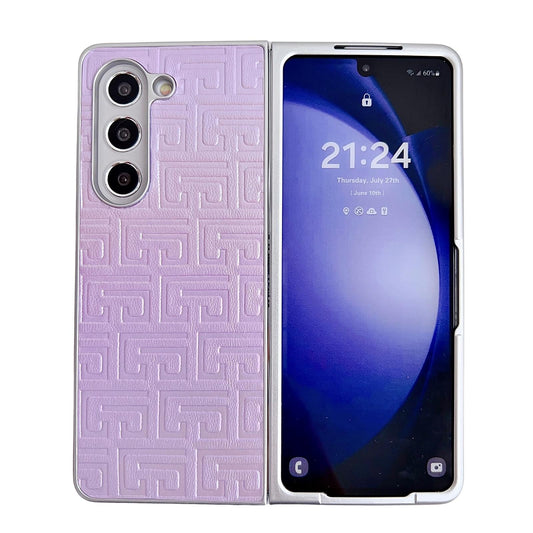 Geometric Gradient Leather Phone Case for Samsung Galaxy z Fold 4 5g - Pearlescent Finish - Purple